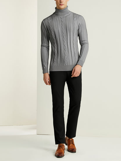 Men's Mature Slim-Fit High-Neck Long-Sleeve Sweater, Casual Ribbed Knit Pullover Solid Color Sweater, Men's Winter Clothing, Men's Sweater, Christmas Sweater, Men's Christmas Sweater, Winter Men's Apparel, New Year's Apparel,