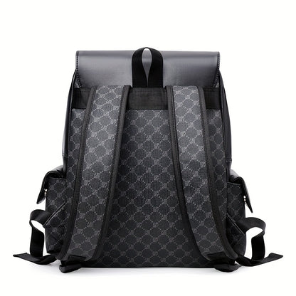Men'S Stylish Black  Brown Gingham Print Backpack - Versatile Commuter Bag with Multiple Pockets, Adjustable Straps, and Golden-Tone Hardware for Work, Travel, and Study, Travel Backpack   Gingham Pattern   Synthetic Backpac