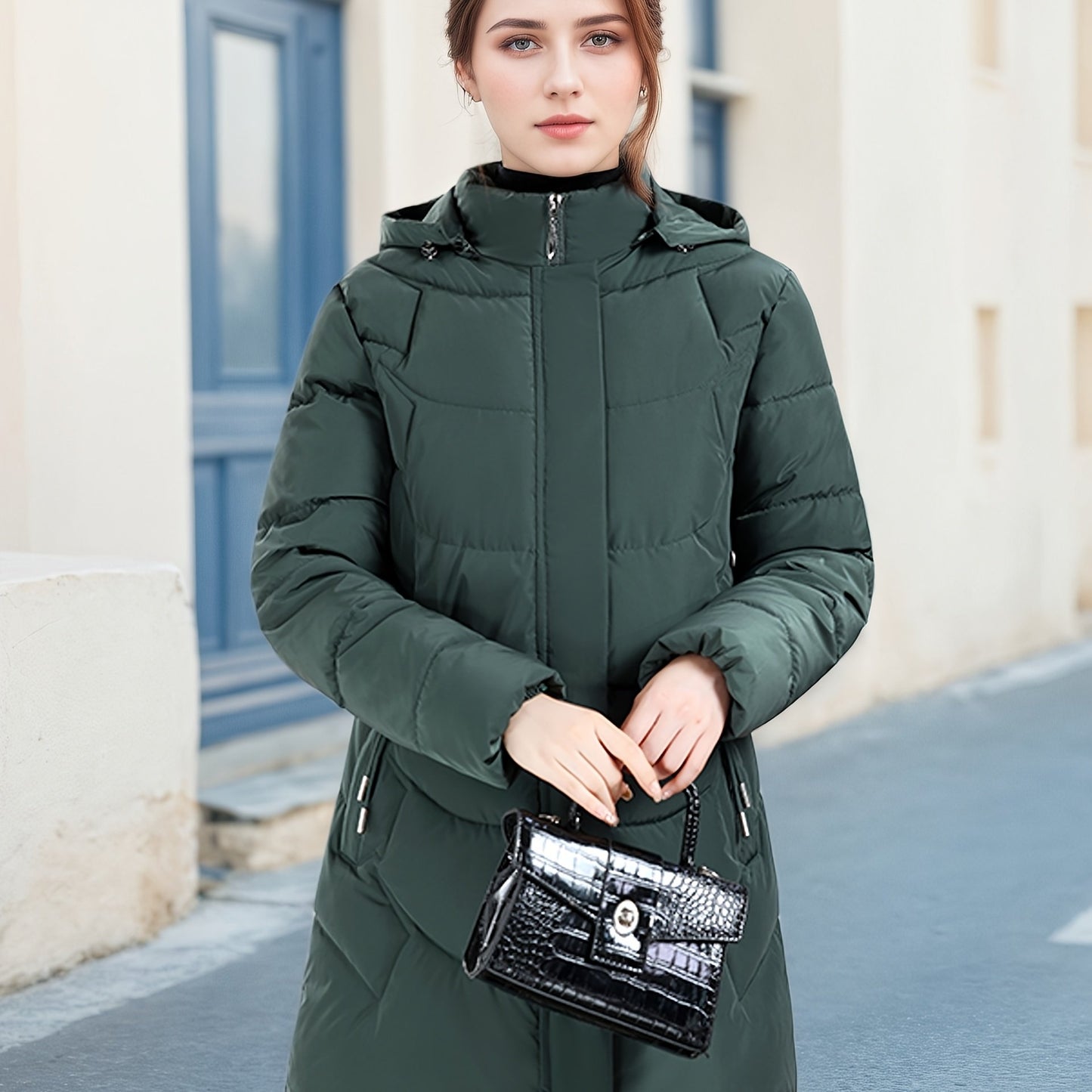 Women's Elegant Winter Jacket - Shearling-Like Bead-Like Button Closure Coat, Puffer-Free, Hand Washable Long Sleeve Outerwear for Cold Weather (Casual & Formal) - Black Jacket Without Belt/Hardware (Ready-to-Wear), Winter Ja