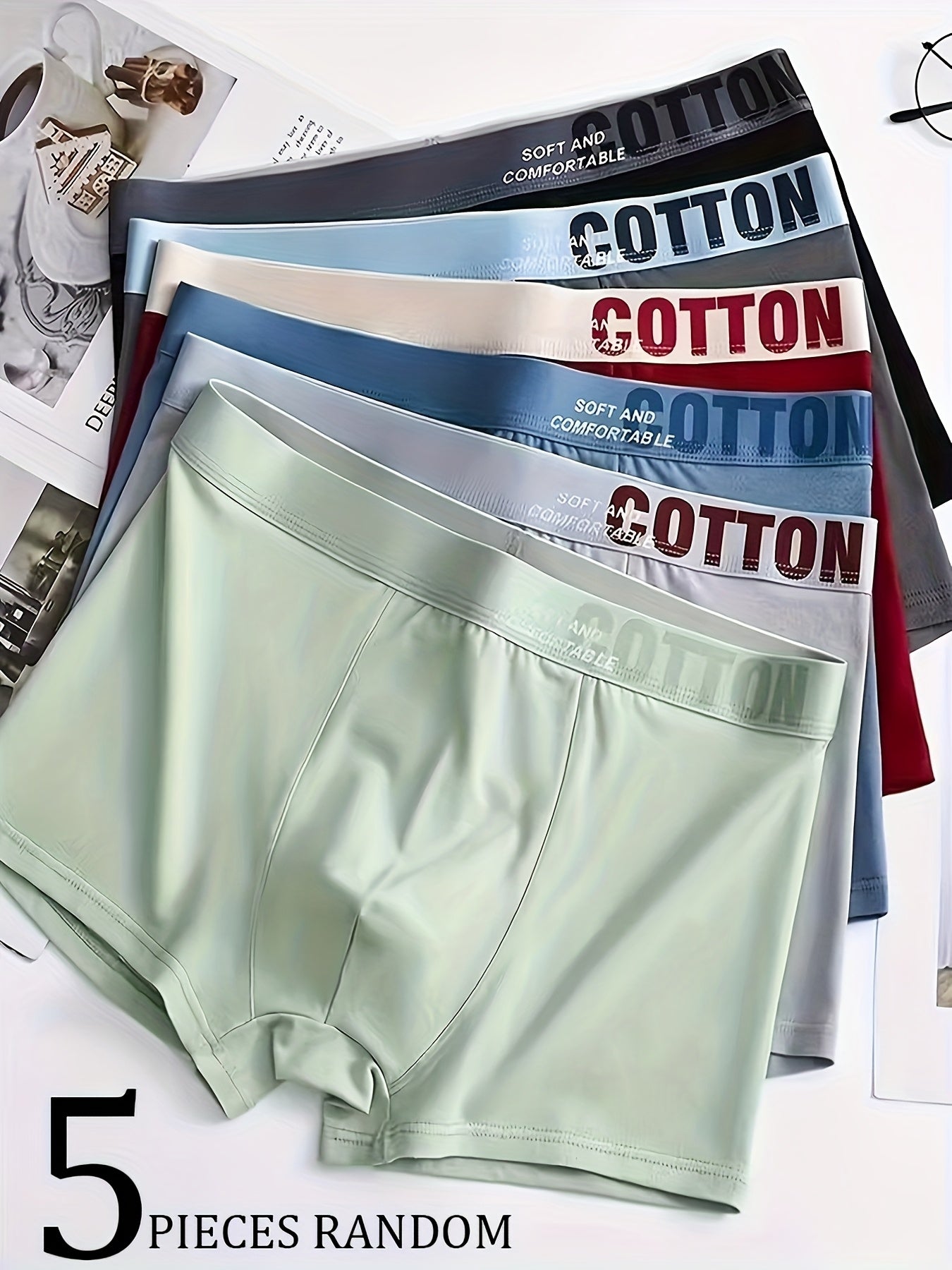 Men's Cotton Letter Print Boxer Briefs, 5-Pack Soft Underwear