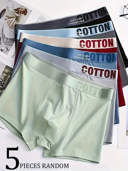 Men's Cotton Letter Print Boxer Briefs, 5-Pack Soft Underwear