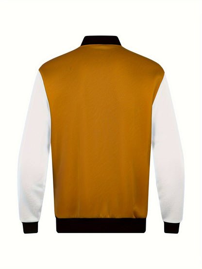 Men's Letter Print Contrast Color Baseball Jacket