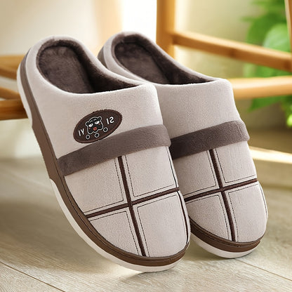 Men's Plush Memory Foam Plaid Slippers for Winter Comfort
