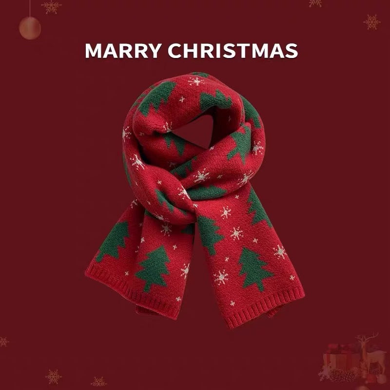 Red and Green Christmas Tree Scarf - Women's Autumn/Winter Warm Scarf, Versatile for Students and Couples, Christmas Gift Red and Green Neck Warmer, Elegant High-End Scarf for Women, Men's Winter Scarf