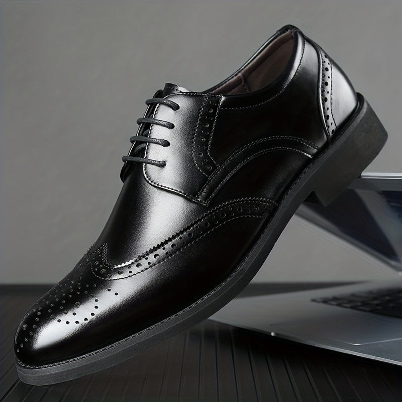 Men's Business Brogue Shoes Lace-Up Microfiber for Spring & Fall