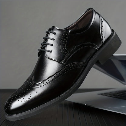 Men's Business Brogue Shoes Lace-Up Microfiber for Spring & Fall