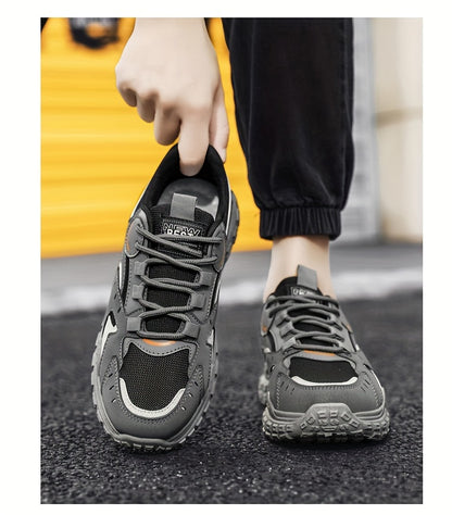 Men's Trendy Chunky Sneakers - Breathable Mesh  PU Upper, Durable PVC Sole, Lace-Up Casual Sneakers in Gray, Black  Orange, All-Season Comfort for Casual Attire