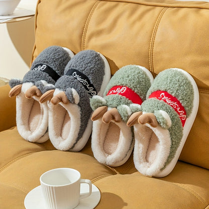 New Slippers for Winter Couples: A Pair of Home Fur, Thickened, Indoor Anti slip, Warm, Silent Plush Slippers for Men and Women's Home Christmas