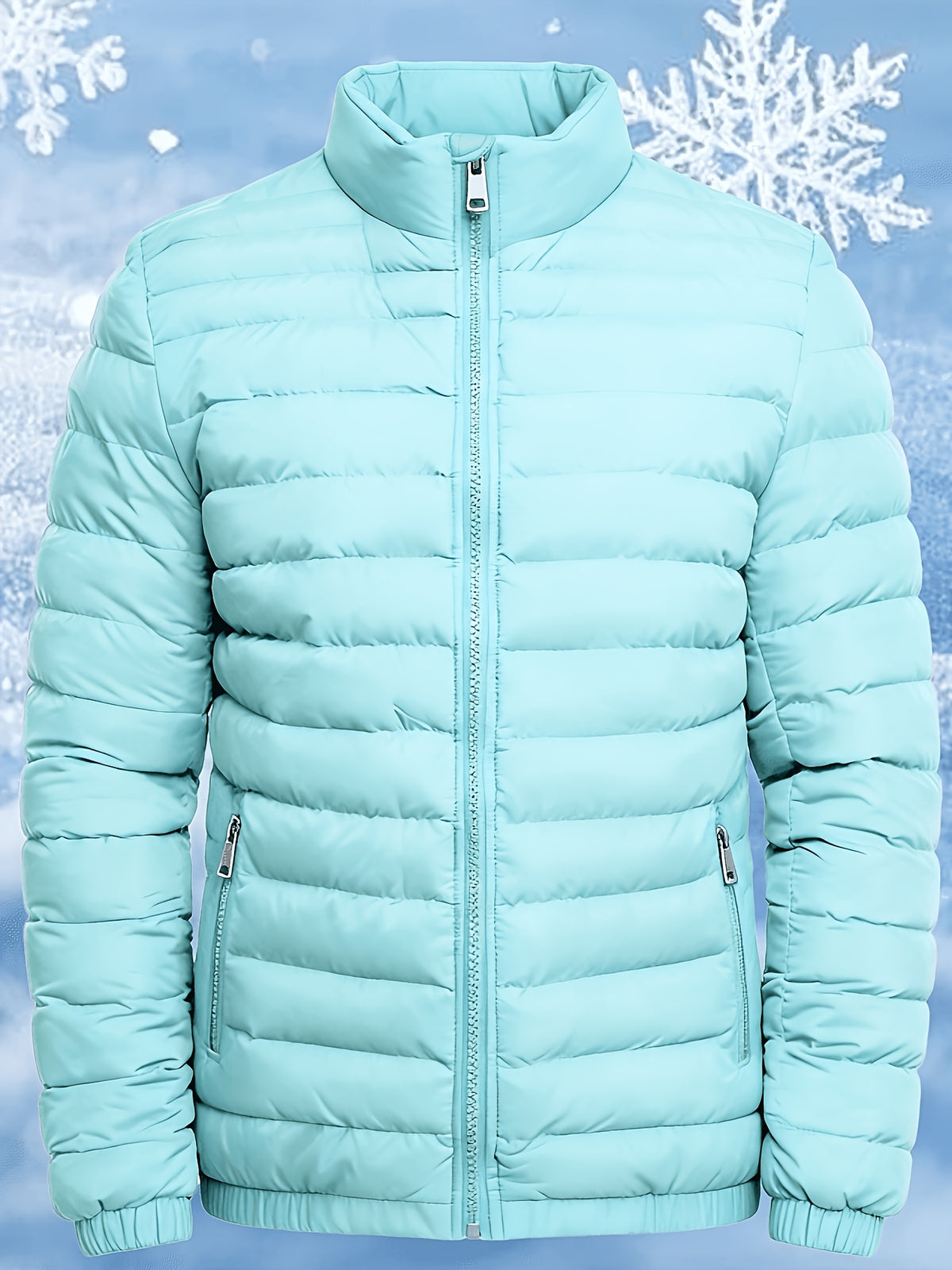 Men's Stand Collar Winter Jacket with Zipper and Fiber Filling
