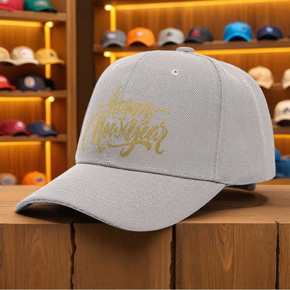 Men's Happy New Year Print Trucker Hat - Breathable Lightweight All-Season Cap with Golden Lettering & Confetti Design, Black & Golden Party Hat for Christmas, New Year's Eve, Mardi Gras - Machine Washable Casual Sport Cap fo