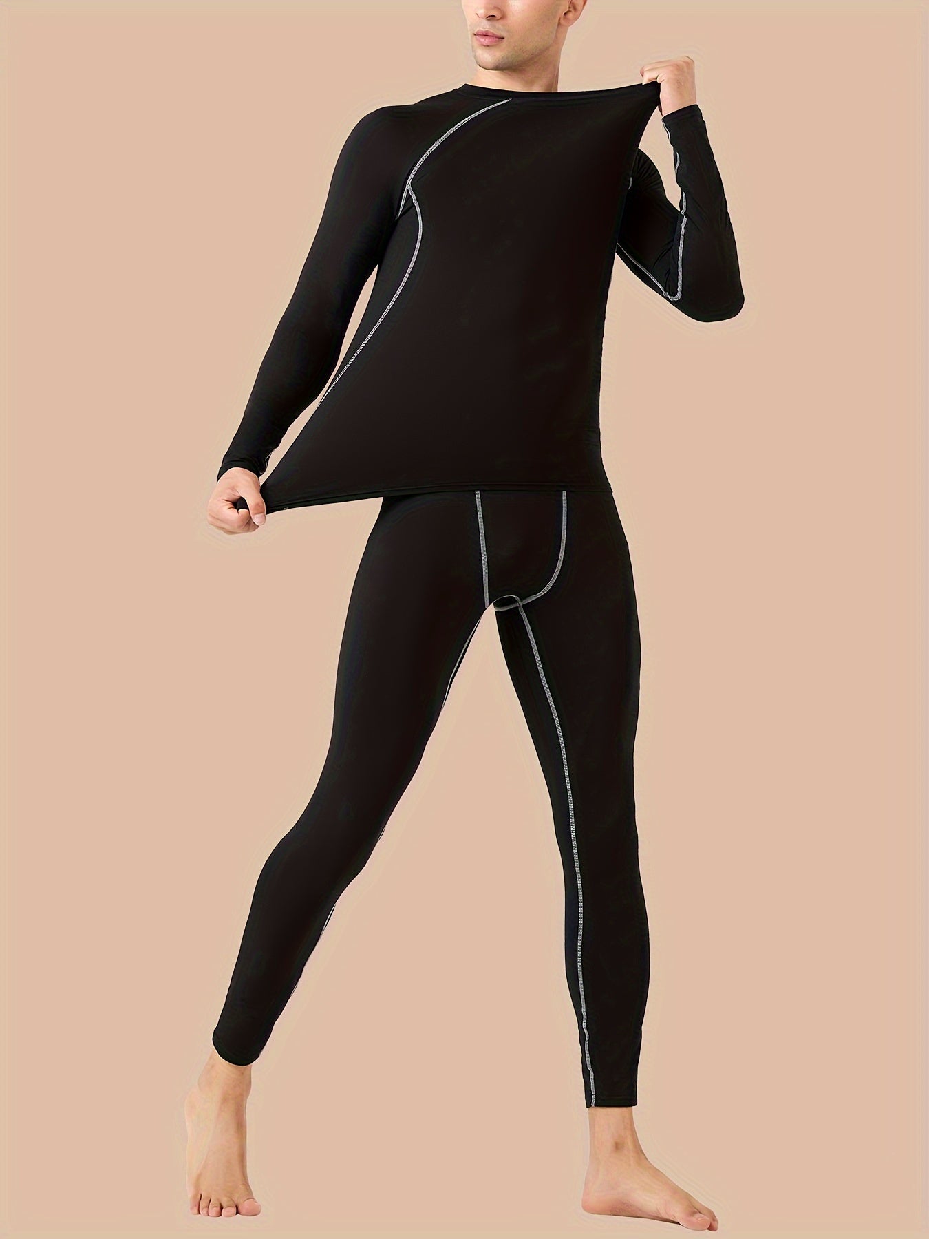 Men's Thermal Fleece-Lined Base Layer Set for Winter Outdoors