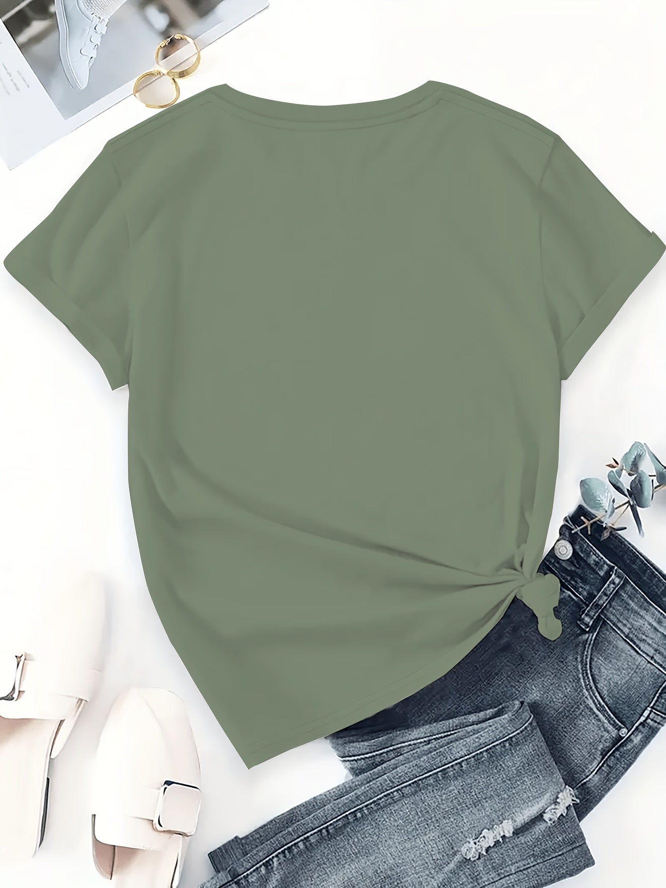 Women's Cotton Summer T-Shirt with 'Beautiful' Print and Hearts