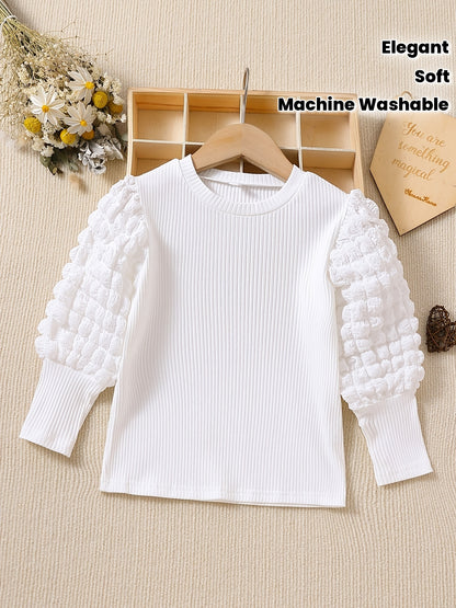 Girls' Long Sleeve Knit Top with Ruffle Lantern Sleeves - Soft Cotton
