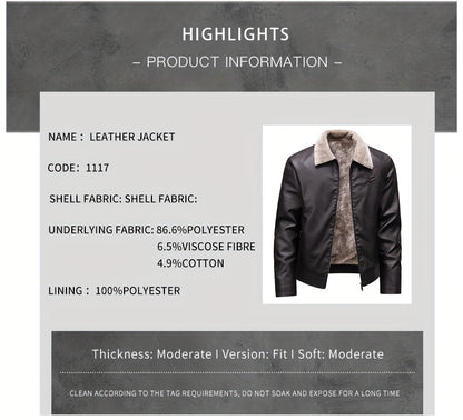 Siji Dou OBM Men's Coat, New Autumn/Winter Fleece-Lined Jacket with Faux Fur Collar, Trendy Casual Jacket for Men