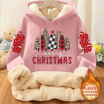 Christmas & Plaid Leopard Print Christmas Tree Pattern Printed Ladies Lined Hoodie, Thick and Warm Polyester Fabric Jacket, Suitable for Casual Composite Warm Clothing for Autumn and Winter Season