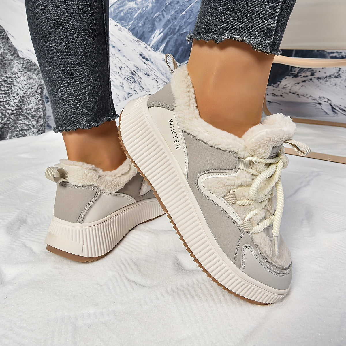 Women'S Cozy Fleece-Lined Low-Top Ankle Boots - Warm, Stylish, and Comfortable for All Seasons, Casual Lace-Up Design with Thick Rubber Sole, Beige, Casual Footwear | Stylish Ankle Boots | Plush Lined Interior