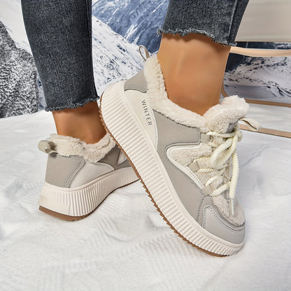 Women'S Cozy Fleece-Lined Low-Top Ankle Boots - Warm, Stylish, and Comfortable for All Seasons, Casual Lace-Up Design with Thick Rubber Sole, Beige, Casual Footwear | Stylish Ankle Boots | Plush Lined Interior