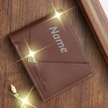 Customizable Name Men'S Wallet | Short Youth Fashion Wallet with Multi Slot Lychee Pattern, Ideal for Father'S Day, Valentine'S Day, Wedding, Groom'S Father and Boyfriend Exclusive Gift