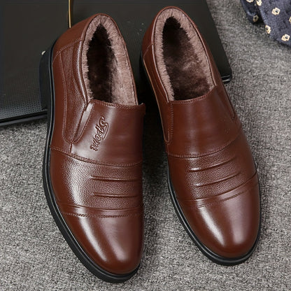 Genuine Men's Slip-On Casual Shoes - Winter -Lined Warm Business Shoes - Versatile Outdoor Men's Shoes