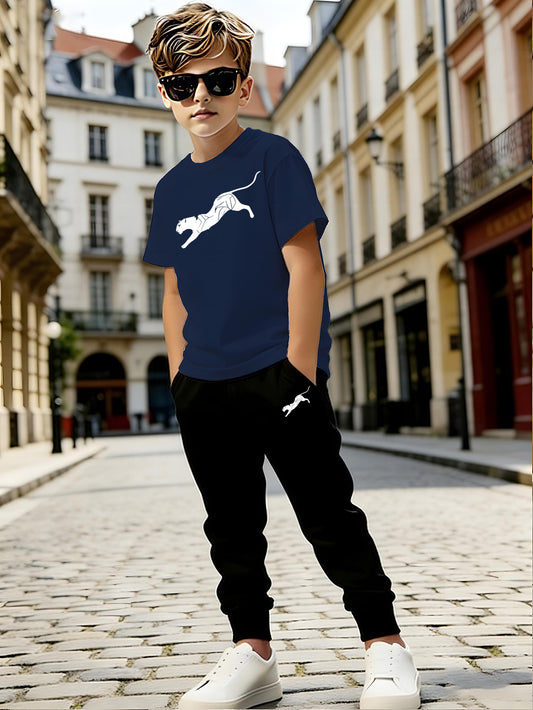 Boys' Summer Geometric Print Short Sleeve Top & Pants Set
