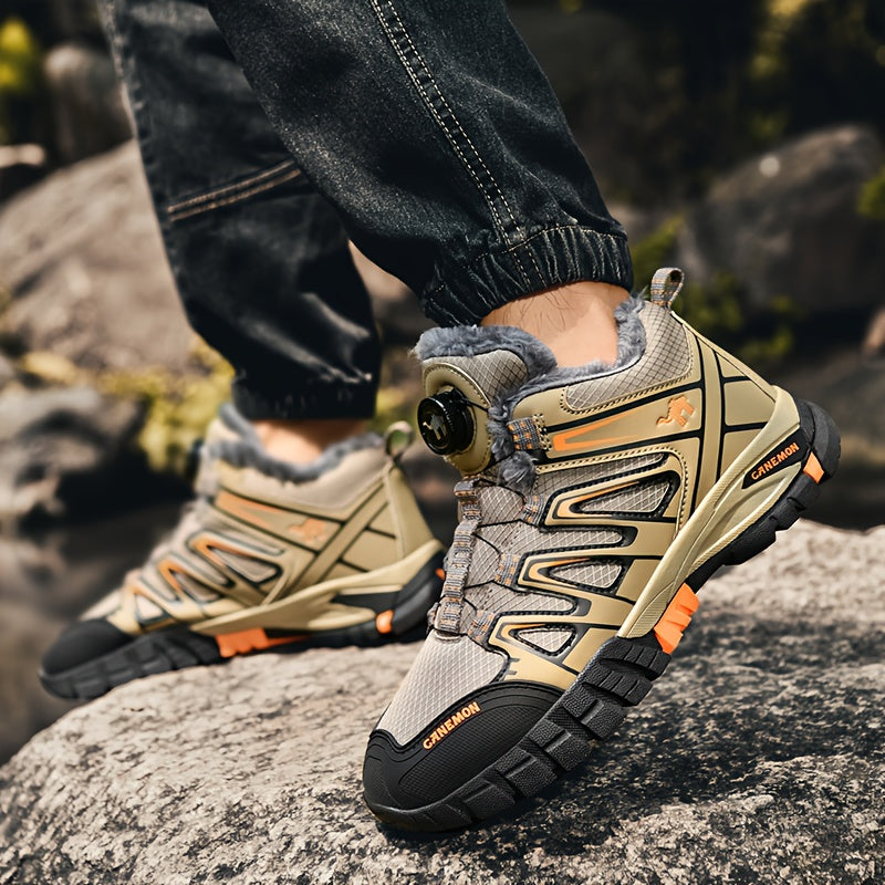 CANEMON Men'S Winter Sports Sneakers - Comfortable, Non-Slip, Durable, Thickened Mid-Top Lace-Up Shoes with Striped & Checkered Patterns, Warm Fabric Upper & TPR Sole for Hiking, Outdoor Activities, and Snowy Terrain, Winter