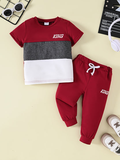 Toddler Boys' Casual Color-Block T-Shirt & Elastic Waist Pants Set - ayq