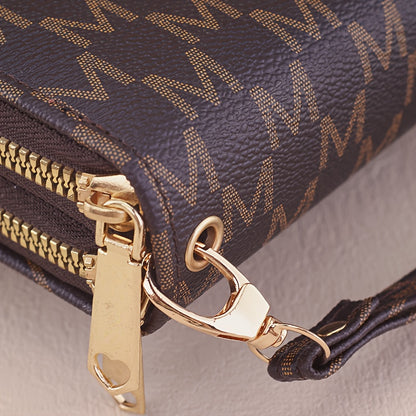 Women'S Elegant Patchwork Wallet & Wristlet Clutch - Large Capacity Double-Zip Coin Purse with Golden-Tone M-Logo, Golden-Tone Hardware & Wrist Strap