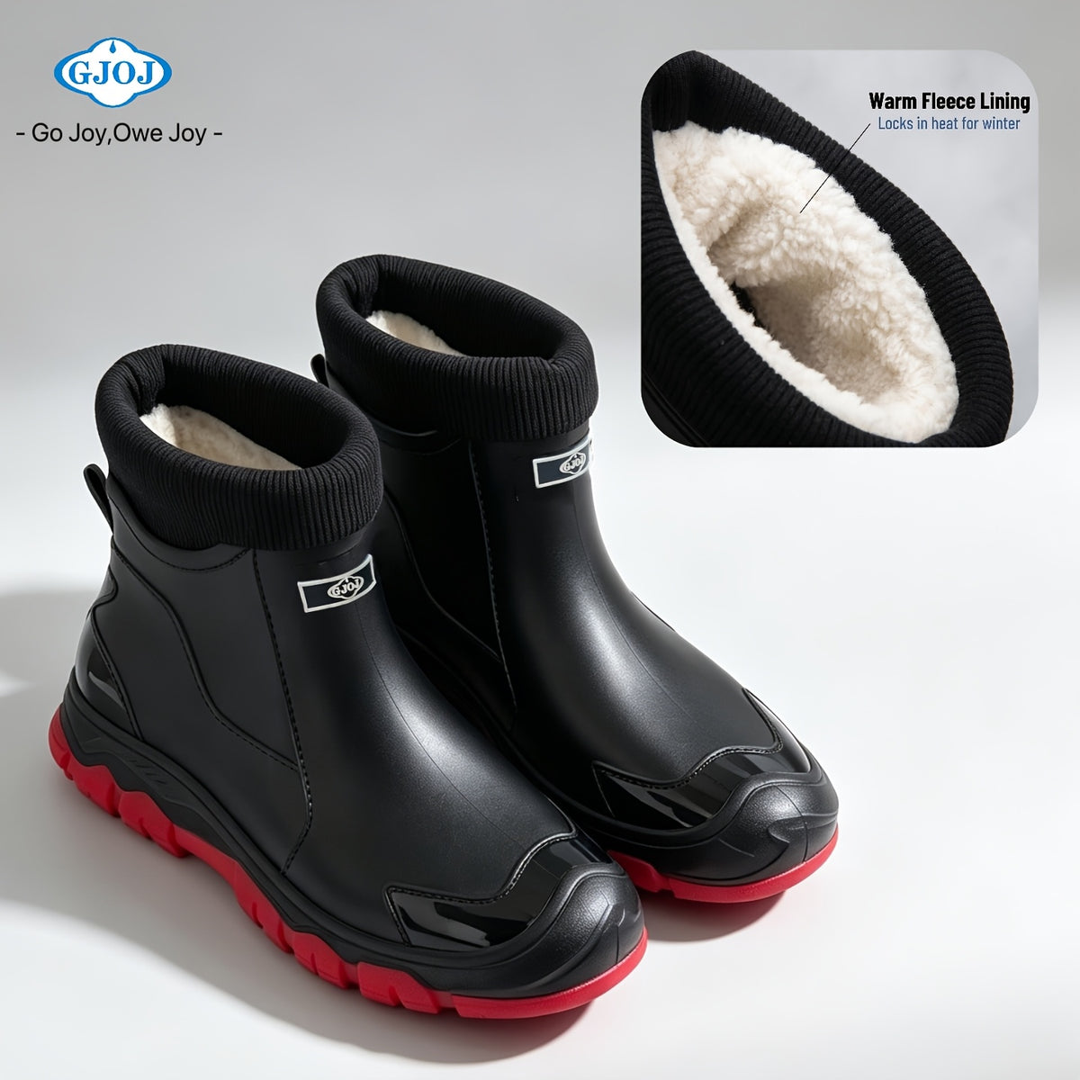 Unisex Fleece-Lined Rubber Rain Boots - Lightweight Non-Slip Winter Fo