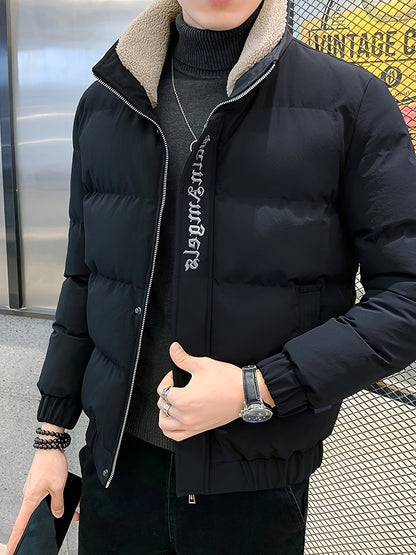 Men's Winter Jacket - Thick, Warm & Stylish with Zippered Cuffs and Pockets, Black, Casual Loose Fit for Cold Weather, Winter Clothes