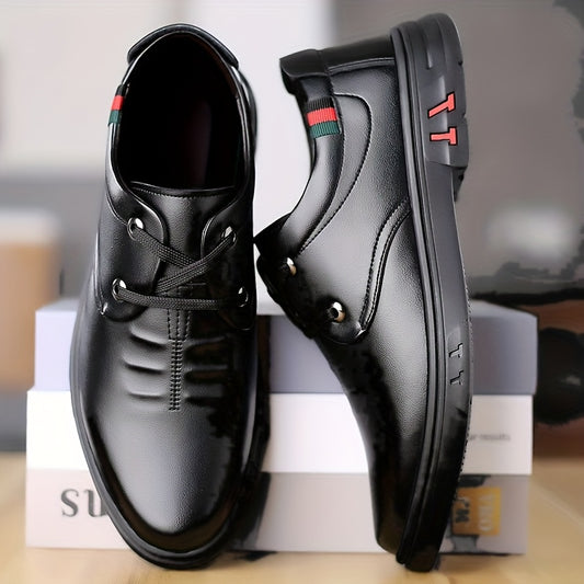 Men'S Slip-On Loafers - Black Business Casual Shoes with Red Accents, Round Toe  Soft Sole for Office or Casual Attire, Business Casual Shoes   Stylish Loafers   Durable TPU Sole