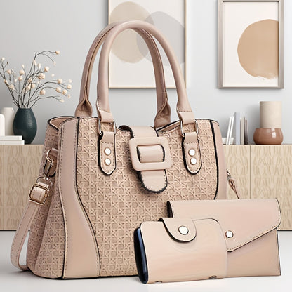 Plaid PU Leather Three-Piece Handbag Set for Women - Stylish & Spaciou