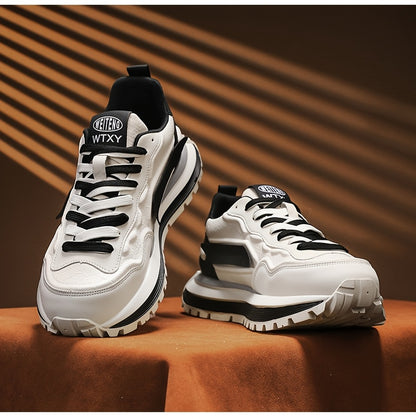 Men's Breathable Casual Sneakers - Trendy Low-Top Lace-Up Sneakers with Soft Rubber Sole, White  Black Design for Spring/Summer, Perfect for Running and Casual Attire, Versatile Running Footwear   Sporty Aesthetic Shoes   Co