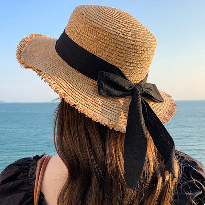 Women's Linen Wide Brim Butterfly Beach Sun Hat for Summer
