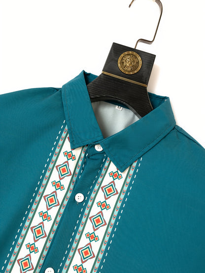 Men'S Two-Piece Set Consisting of a Casual Short-Sleeve Button-Up Shirt And Drawstring Pants, Perfect for Summer Wear.