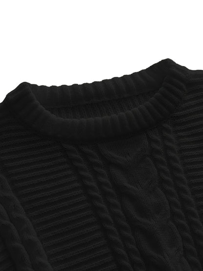 Men's Solid Color Ribbed Knit Sweater - High Elasticity Round Neck Long Sleeve, All-Season Comfort, Regular Fit Casual & Formal Wear, Easy Care Hand Wash/Dry Clean, Comfortable Fashion, Textured Fashion, Highelasticity Fabric