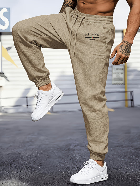 Men's Casual Linen Jogger Pants with Drawstring and Pockets