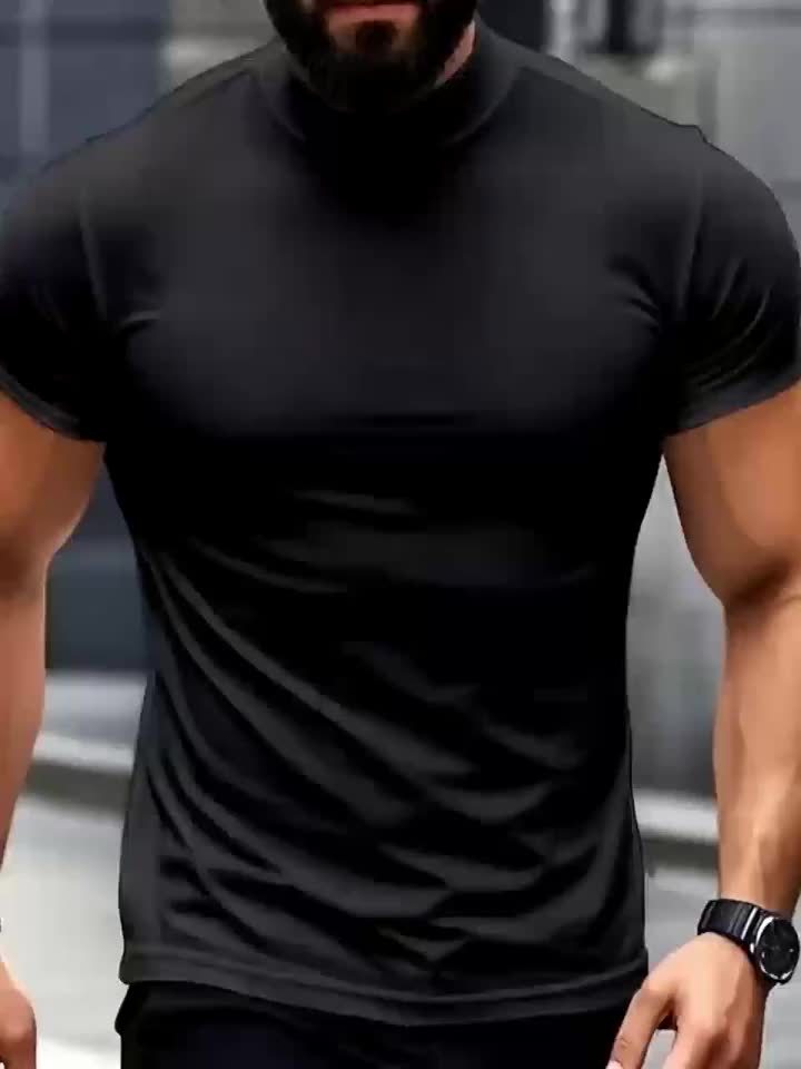 Men's High-Neck Short-Sleeve T-Shirt for Spring and Summer - Fashionable, Comfortable, and Essential for Casual Wear - ayq