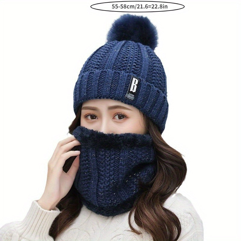 2pcs Winter Essentials Set - Thick Plush Pom Bucket Hat & Fleece-Lined Scarf | Windproof, Warm Beanie for Men & Women | Hand Wash Only, Winter Clothes, Cold Weather Gear, Cozy Headwear, Soft Texture, Stylish Headgear, Outdoor
