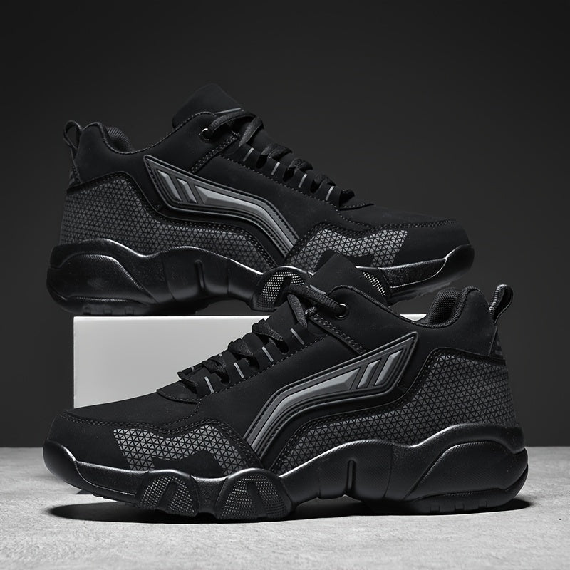 Men's Casual Sporty Sneakers - High Quality PU Upper, Non-Slip Rubber Sole with Cushioned Comfort  Inner Arch Support, Low-Top Lace-Up Design for All-Day Wear (Black/White) - Spring/Fall/Winter Seasonal Versatility, Comforta - ayq