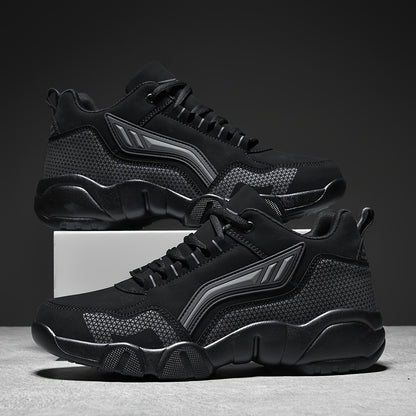 Men's Casual Sporty Sneakers - High Quality PU Upper, Non-Slip Rubber Sole with Cushioned Comfort  Inner Arch Support, Low-Top Lace-Up Design for All-Day Wear (Black/White) - Spring/Fall/Winter Seasonal Versatility, Comforta