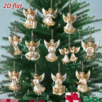 2D Flat - 12/24/36pcs Elegant Wooden Angel Ornaments | Tranquil White Angel Hanging Decorations for Christmas Tree, Garden, Home Decor, Suitable for Christmas, New Year, and Easter