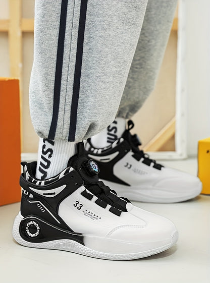 Men's Fashionable High-Top Sneakers with Rotating Buckle - Versatile, Breathable Running Shoes for All Seasons