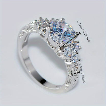 Luxury Women's Engagement Ring with Round Synthetic Zirconia
