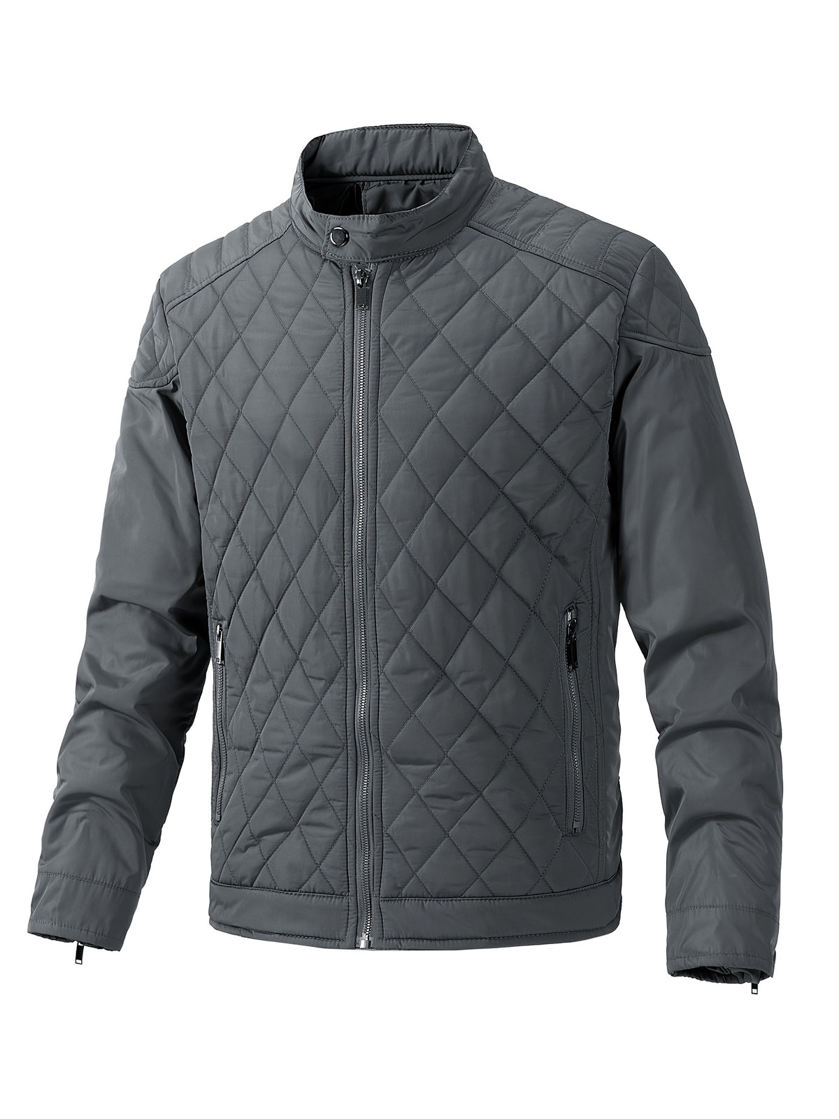 Men's Lightweight Padded Jacket with Stand Collar - Slim Fit