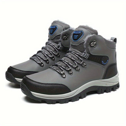 Men'S Winter Snow Warm Hiking Boots, Plush Ankle Boots, Lace-Up Outdoor Trend Style, Suitable for Hiking on Snowy Ground