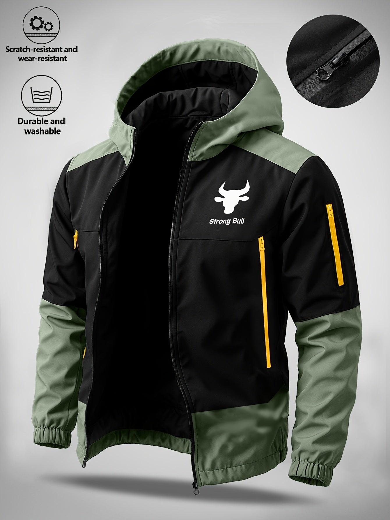 Men's Casual Softshell Hooded Jacket with Bull Logo