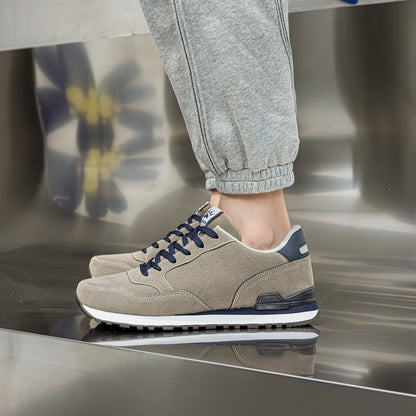 Men's Non-Slip Sneakers - All-Season Lace-Up Sneakers with Cushioned PU Sole, Beige/Blue Accent Low-Top Design for Gym, Hiking, Everyday - Non-Marking Tread, Durable  Easy-Clean Casual Shoes, Hiking Sneakers, Gym Footwear, R
