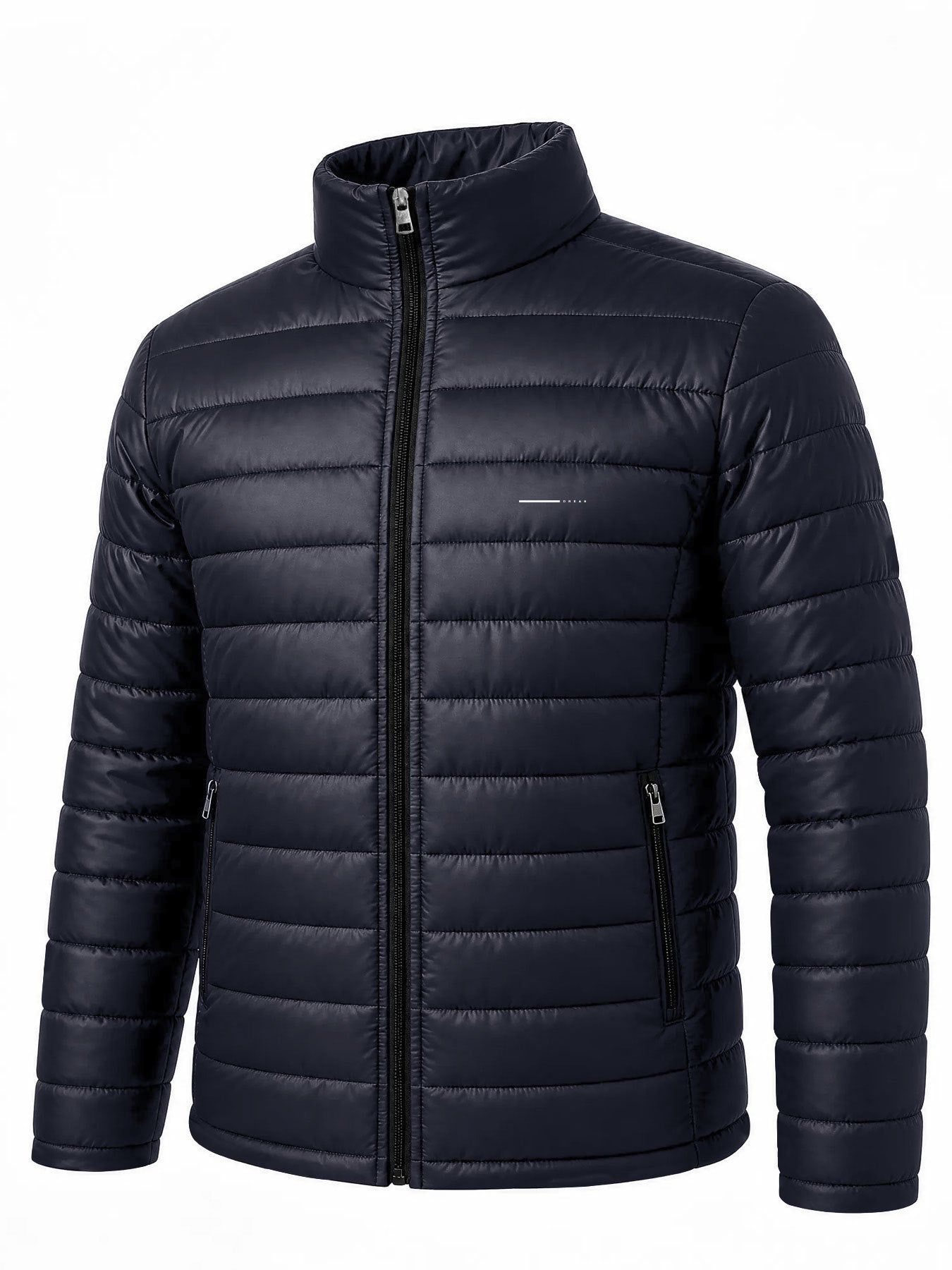 Men's Stand Collar Padded Coat with Zipper Pockets for Fall-Winter