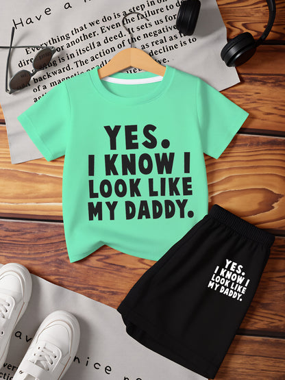 Boys' Casual Summer T-Shirt and Shorts Set - Fun 'Yes I Know I Love My