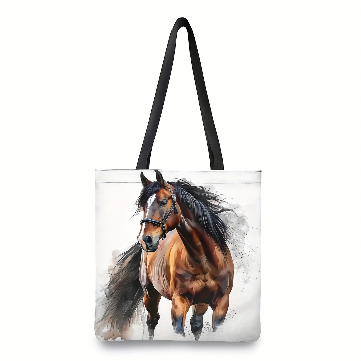 Dynamic Horse Print Handbag - Large Capacity, Durable Polyester Handbag with Fixed Black Strap for Work,, Shopping - 39.98x34.9cm